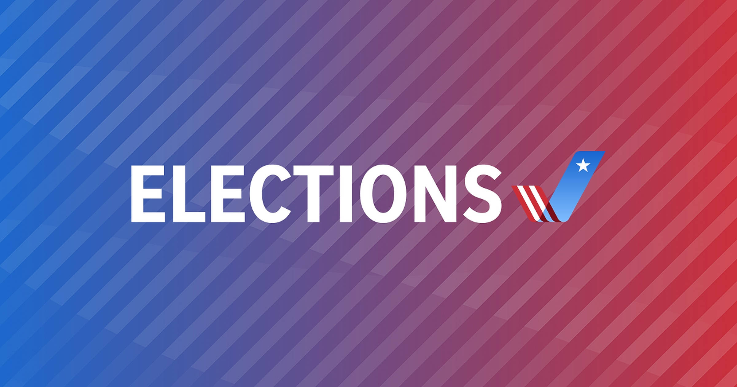 Election 桌布 壁紙 — 粗體白色文字顯示選舉，背景為藍色、紫色和紅色對角條紋的鮮豔漸變。
