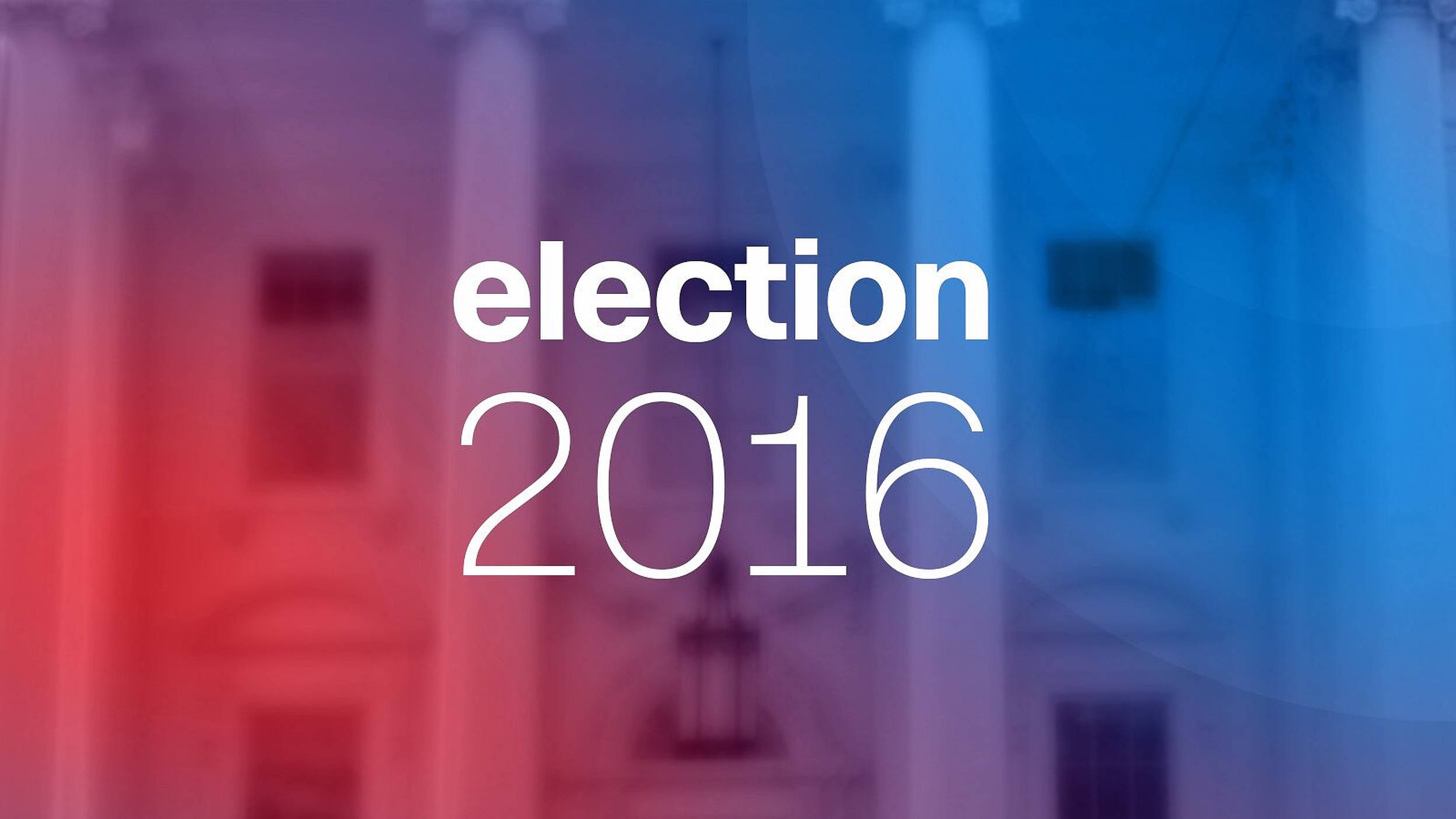 Election 桌布 壁紙 — 粗體白色文字顯示選舉2016，疊加在沐浴在紅藍光線下的模糊白宮外牆上。