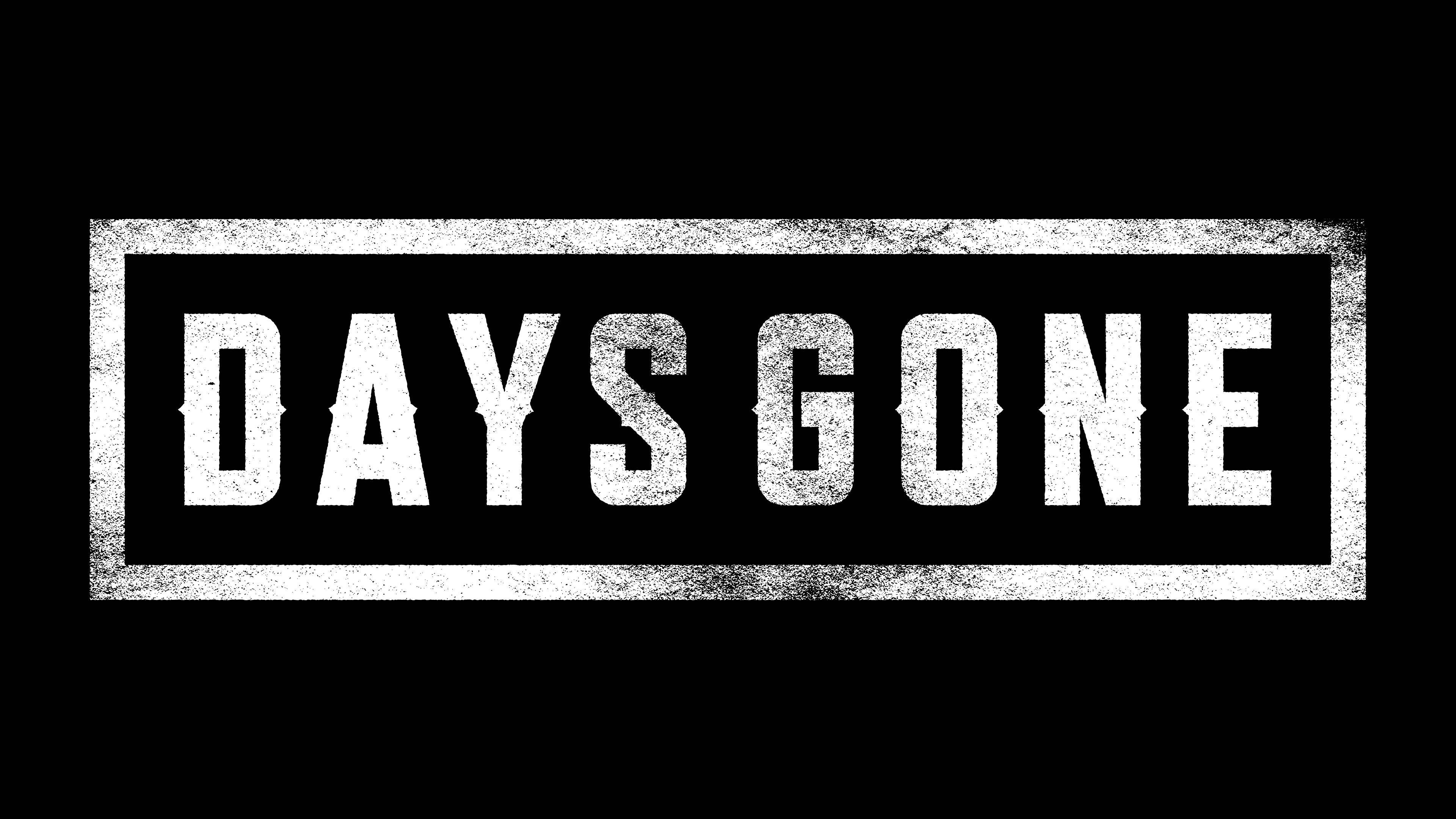 gone 桌布 壁紙 — 粗體白色磨損文字「DAYS GONE」在矩形框架內，背景為純黑色。