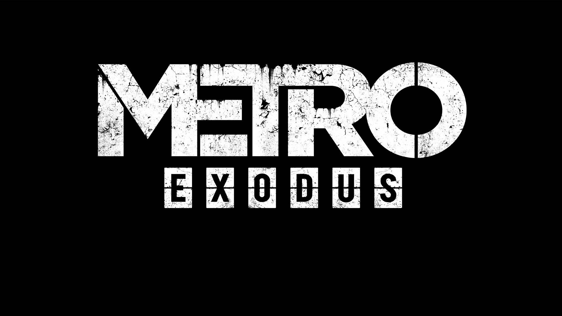 戰慄深隧：流亡 桌布 壁紙 — 粗體白色磨損文字在純黑背景上顯示 Metro Exodus。