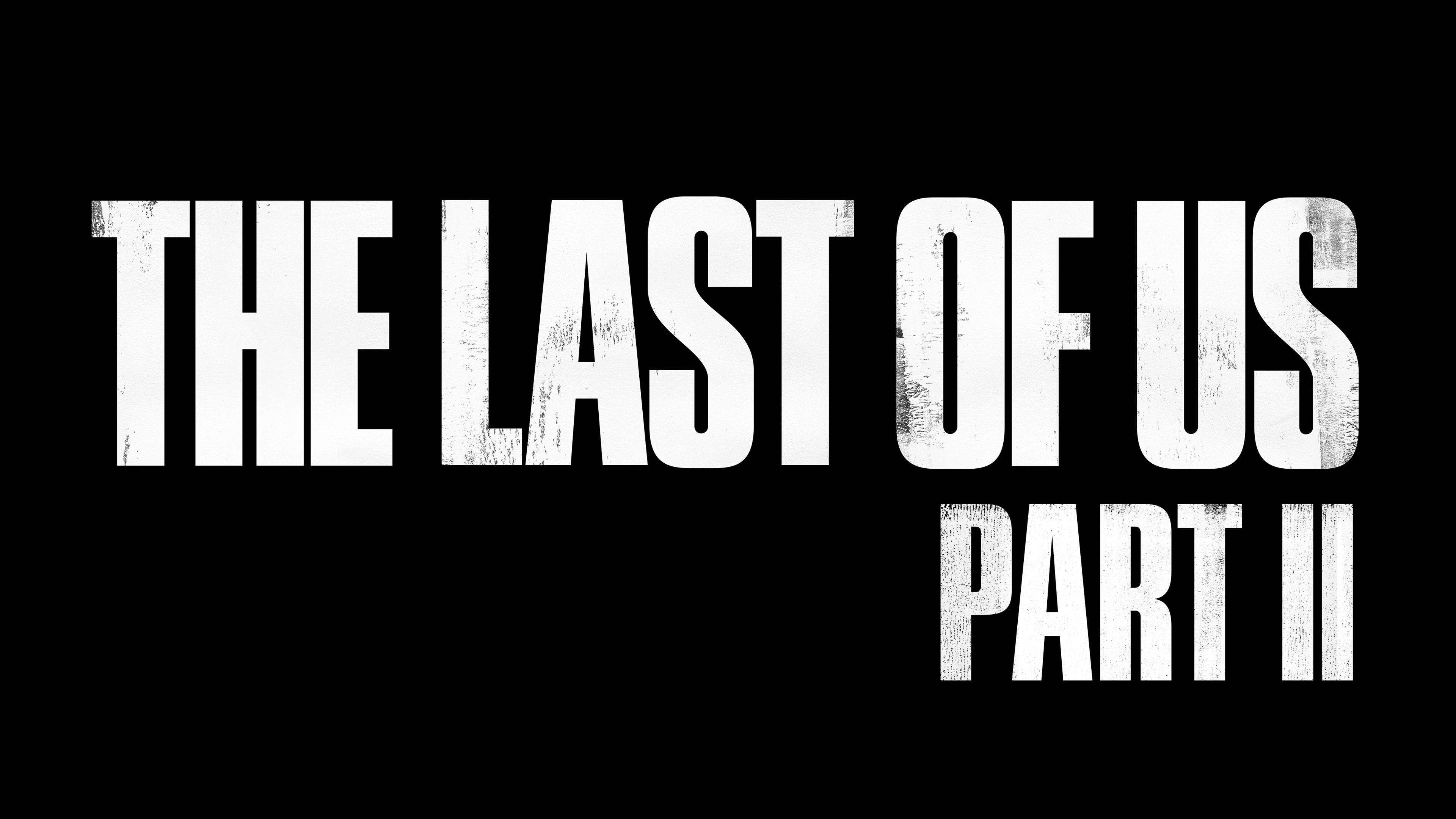 US 桌布 壁紙 — 粗體白色磨損文字在純黑色背景上寫著「THE LAST OF US PART II」。