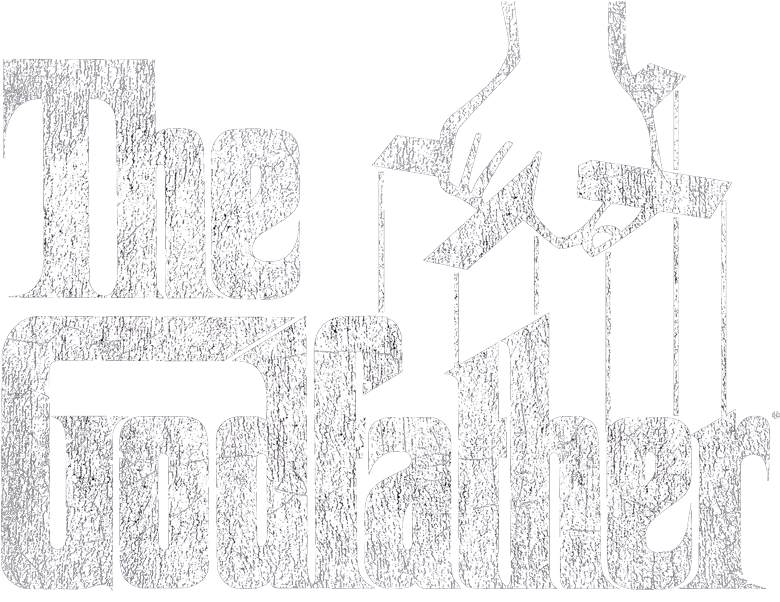 The Godfather 桌布 壁紙 — 粗體白色磨損文字在黑色背景上寫著「The Godfather」，上方有木偶線和手。
