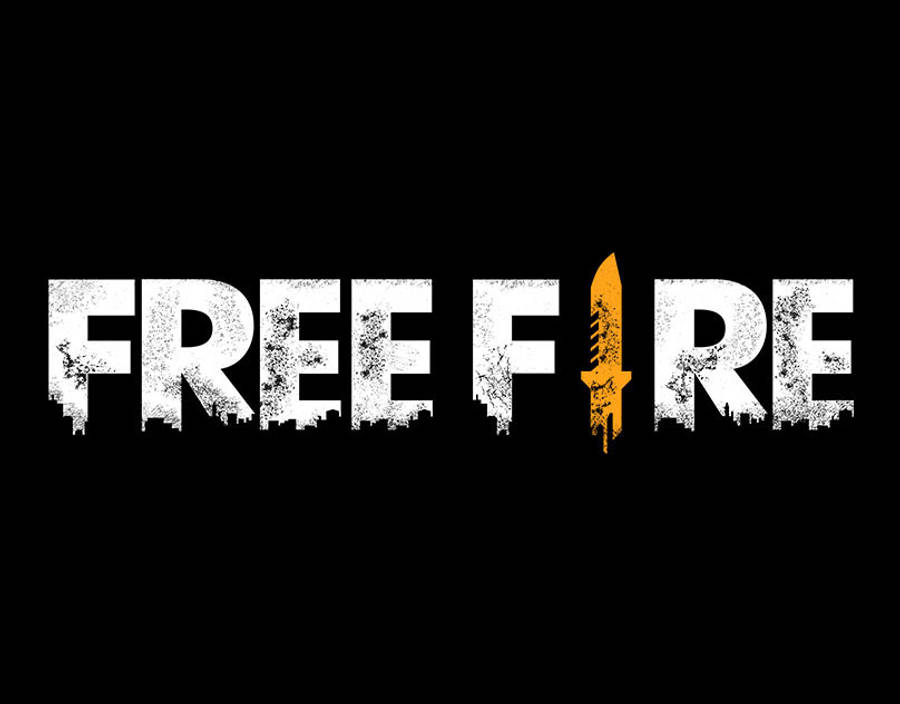 free fire banner 桌布 壁紙 — 粗體白色磨損文字顯示「FREE FIRE」，並以黃色刀取代字母「I」，背景為黑色。