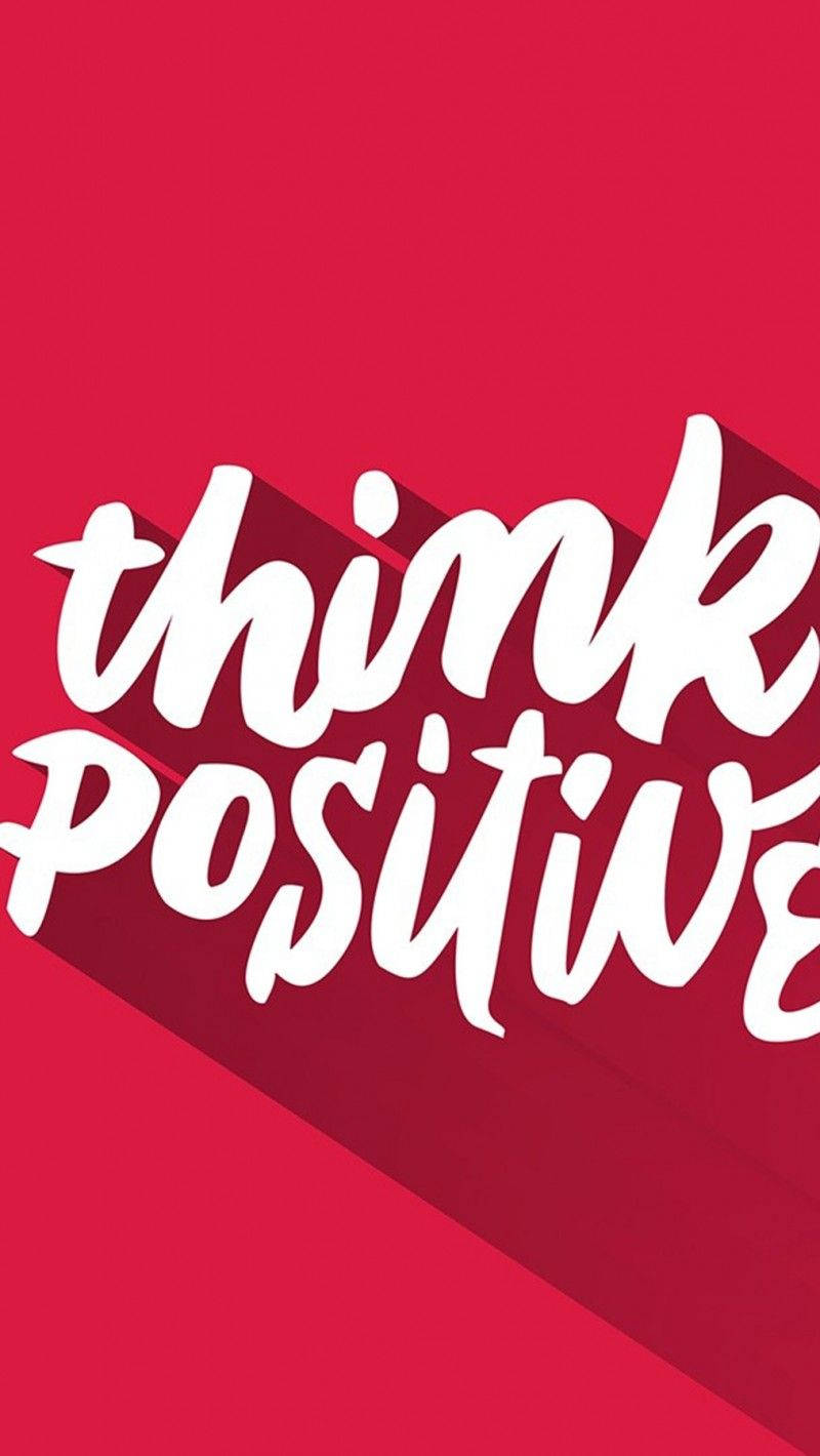 鮮紅色背景，帶有白色勵志文字寫著 think positive。