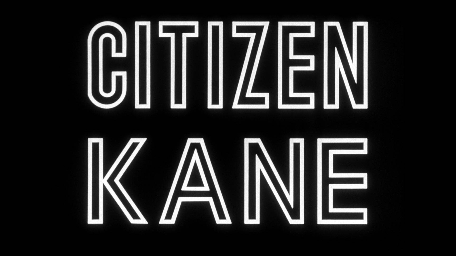 Citizen Kane 桌布 壁紙 — 粗體白色輪廓文字「CITIZEN KANE」在純黑色背景上發光。