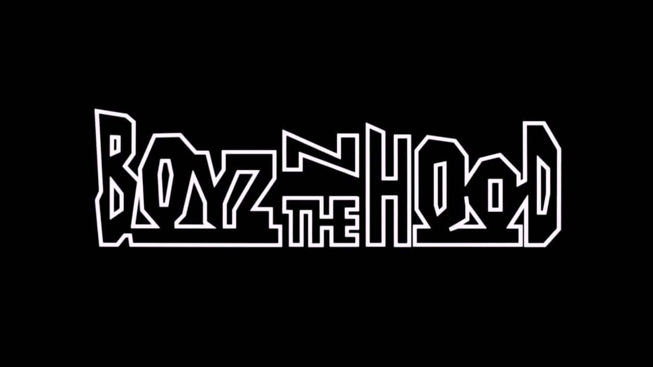 Boyz N The Hood 桌布 壁紙 — 粗體白色輪廓的 'Boyz n the Hood' 文字在純黑色背景上發光。