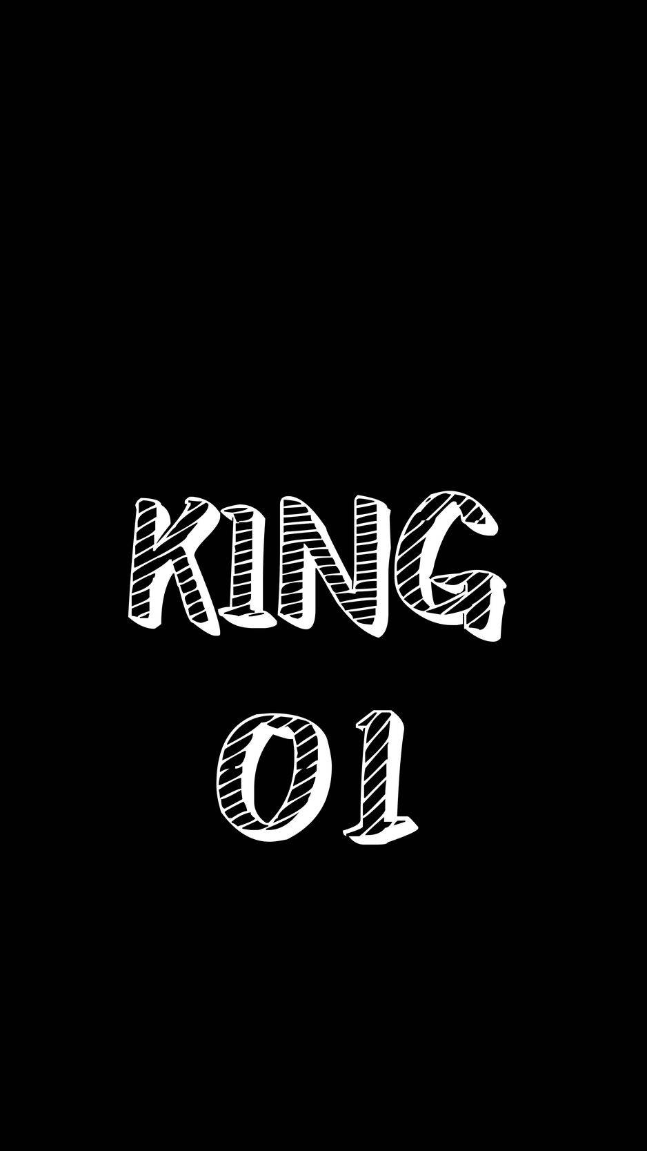 king iPhone 桌布 壁紙 — 粗體白色風格文字KING 01，置於純黑色背景上，帶有草圖陰影線。