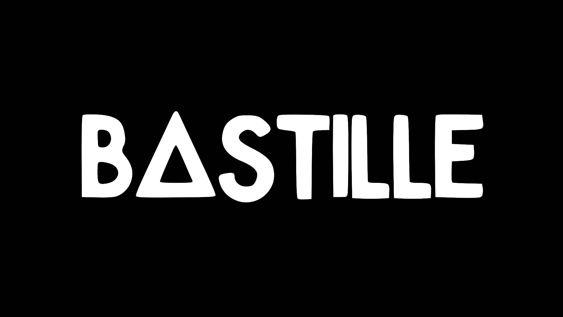 Bastille 桌布 壁紙 — 粗體白色風格文字拼寫 BASTILLE 居中於純黑色背景上。