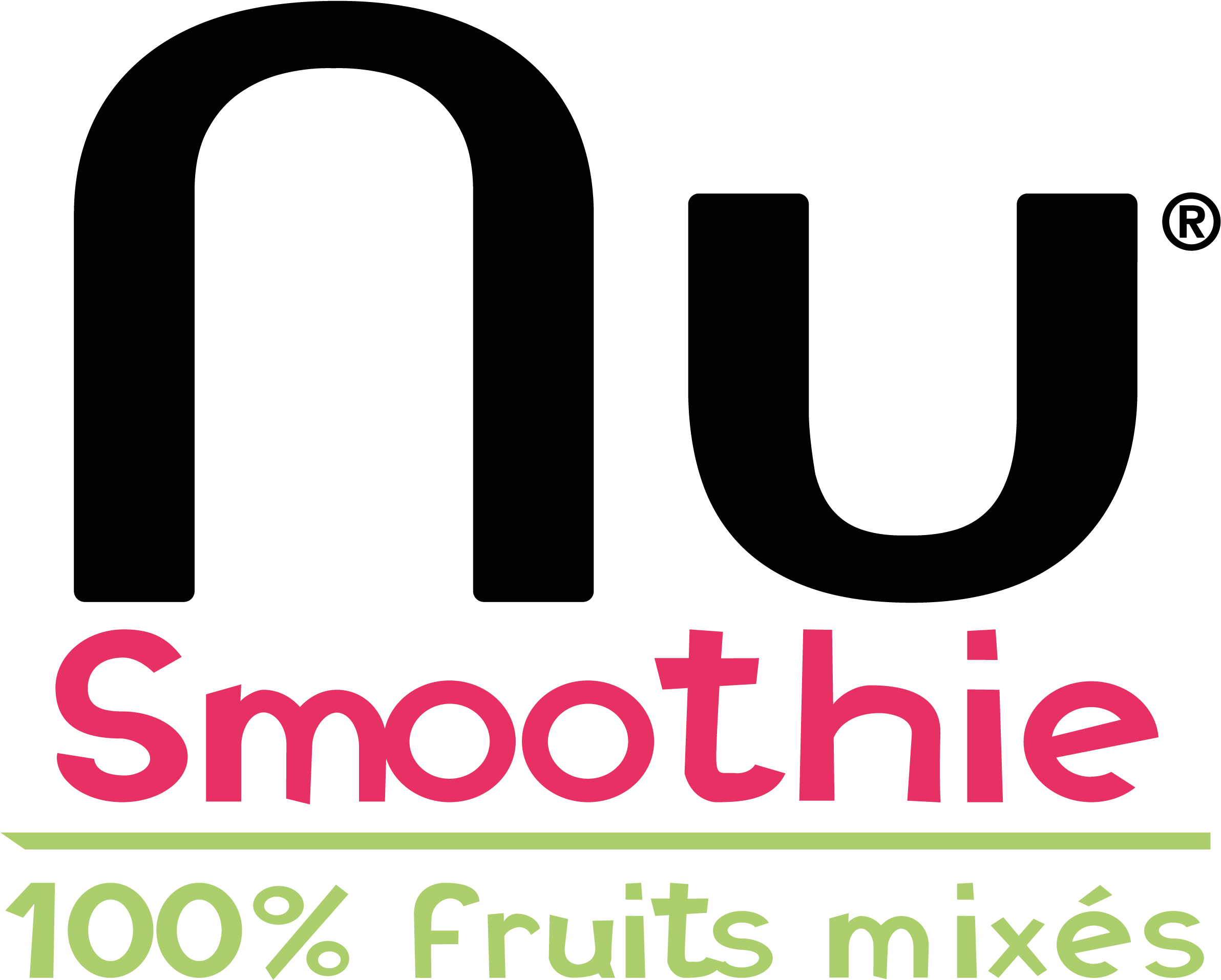 標誌 桌布 壁紙 — 粗體粉紅和綠色文字在純黑色背景上寫著「Smoothie 100% Fruits mixés」。