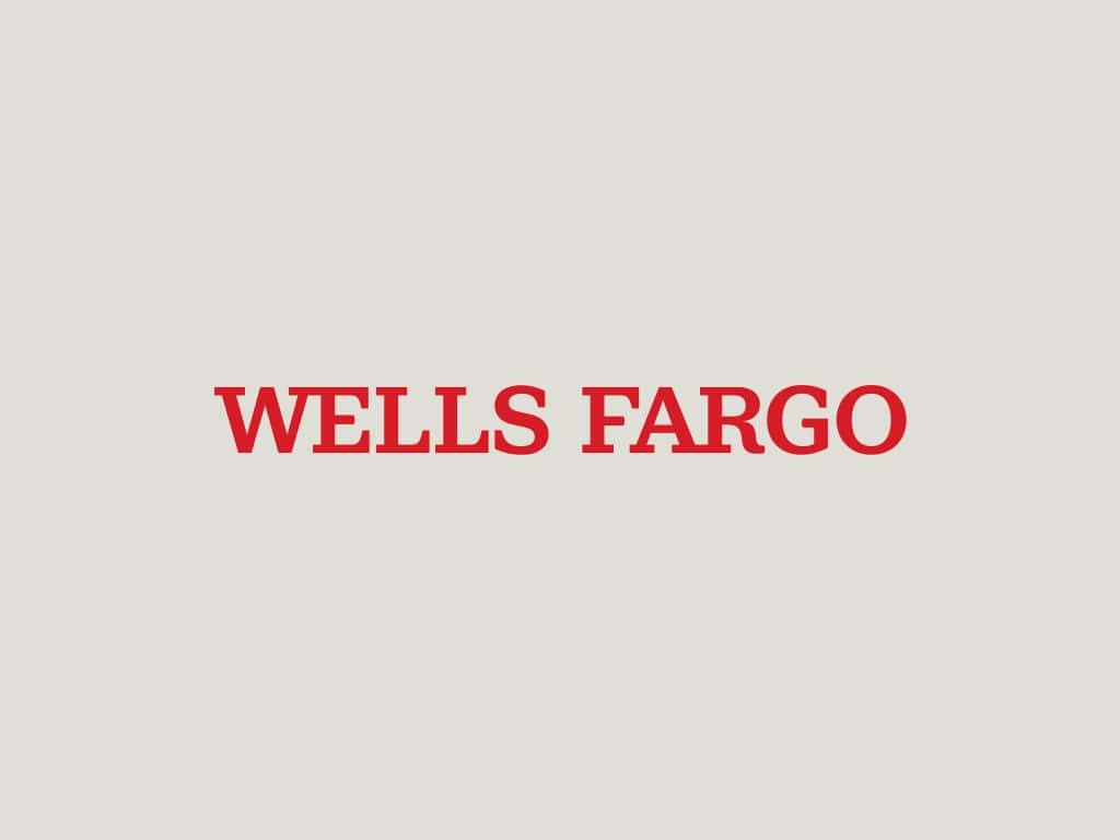 純色動圖 桌布 壁紙 — 粗體紅色 Wells Fargo 文字居中於純淺灰色背景上。