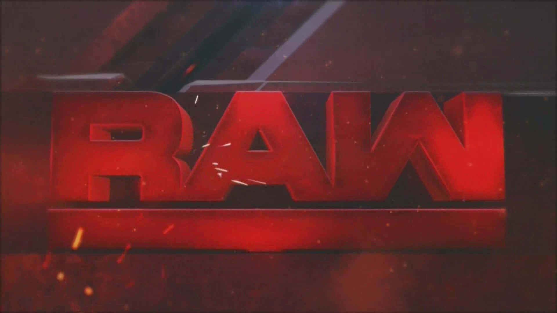 WWE Logo 桌布 壁紙 — 粗體紅色3D字母拼出RAW，在黑暗工業背景上閃耀並飛濺火花。