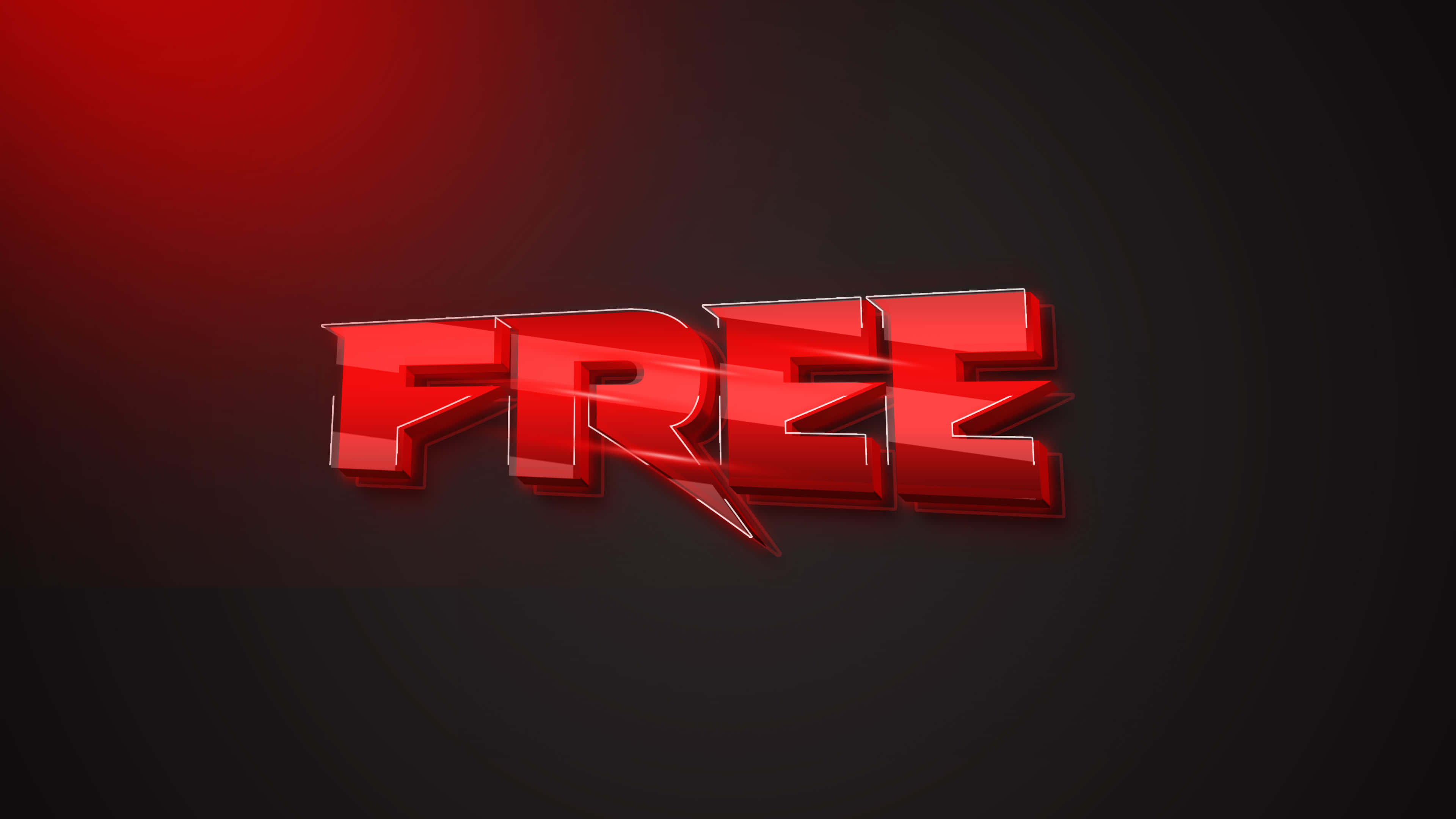 Free 桌布 壁紙 — 粗體紅色3D文字拼寫FREE，在帶有微妙燈光效果的深色漸變背景上發光。