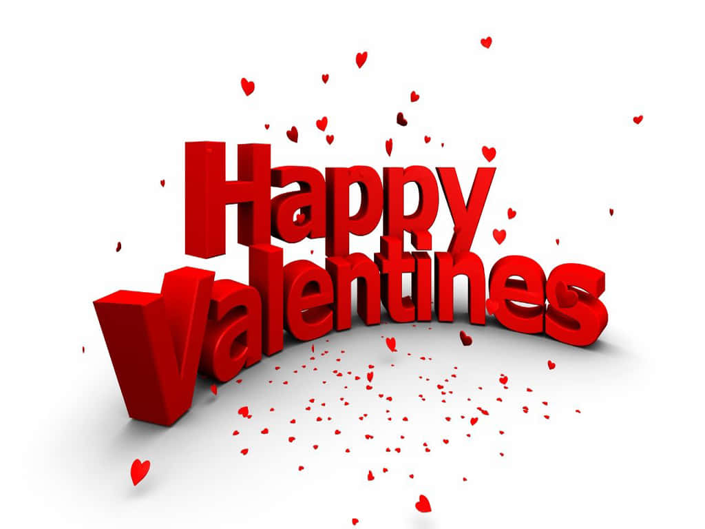 Happy Valentines 桌布 壁紙 — 粗體紅色3d文字顯示'Happy Valentines'，漂浮的心形在潔白背景上。