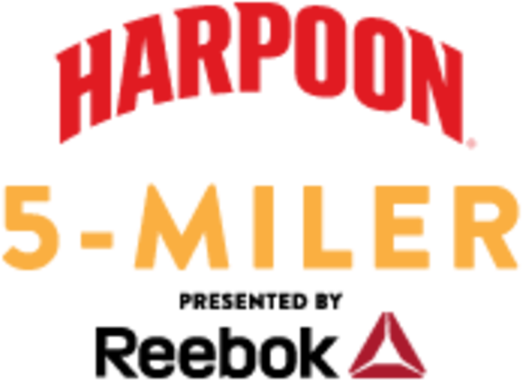 銳步 桌布 壁紙 — 粗體紅色和橙色像素文字在黑色背景上顯示 harpoon 5-miler，下方有一個小紅色三角形。