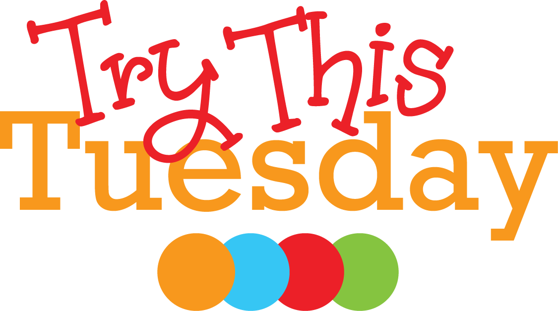 Clip Art 桌布 壁紙 — 粗體紅色和橙色文字寫著「Try This Tuesday」，下方有彩色圓圈，背景為黑色。