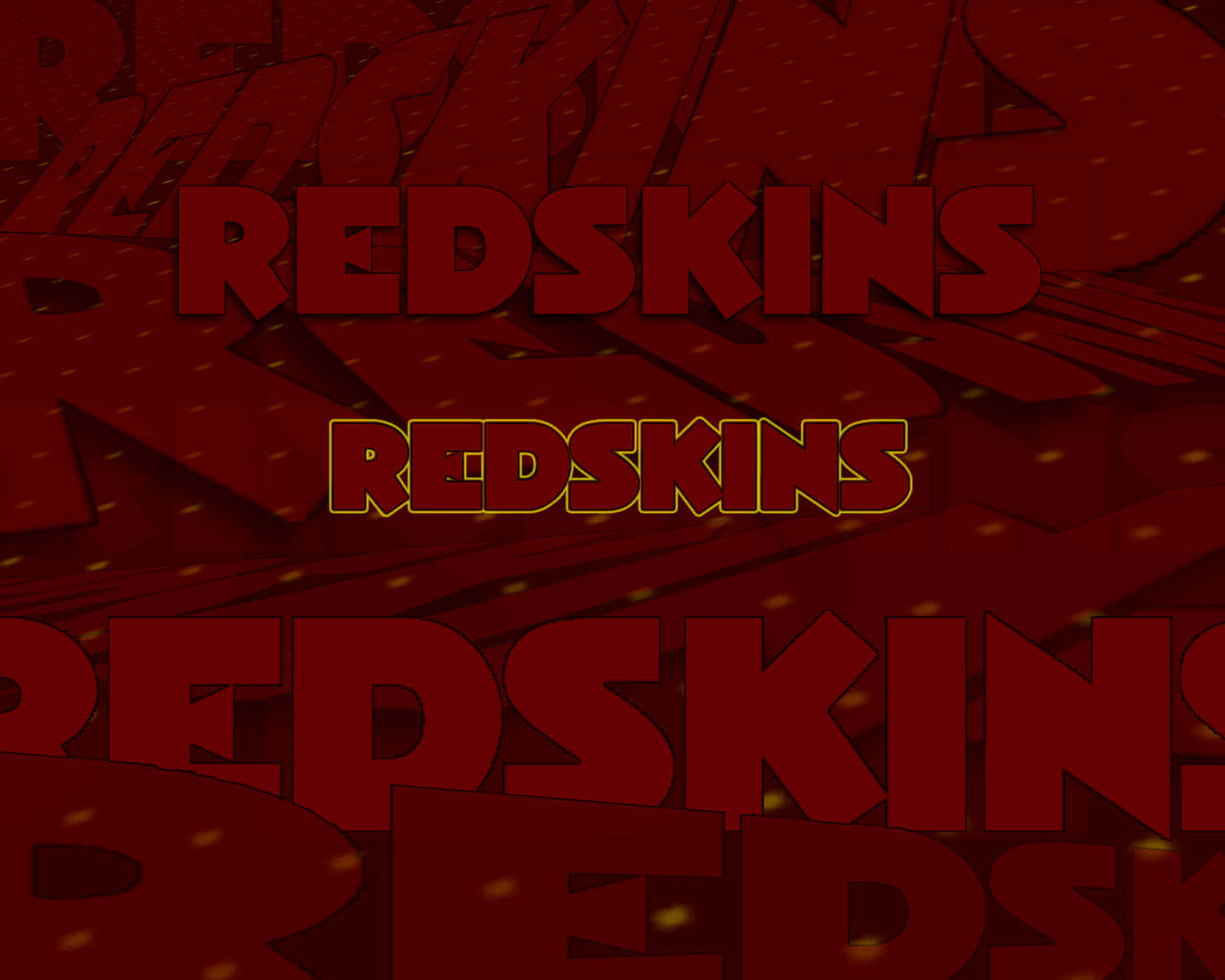 足球 桌布 壁紙 — 粗體紅色和金色的 'REDSKINS' 文字以 3D 風格在深紅色紋理背景上重複。
