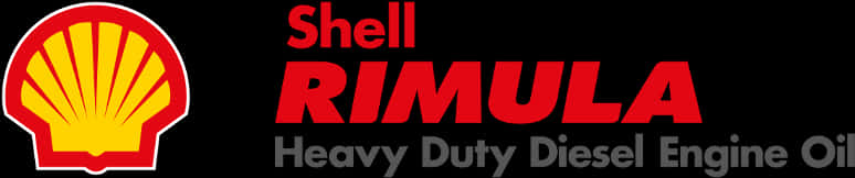 貝殼 桌布 壁紙 — 粗體紅色和黃色Shell Rimula標誌，附有重型柴油引擎機油文字，黑色背景。