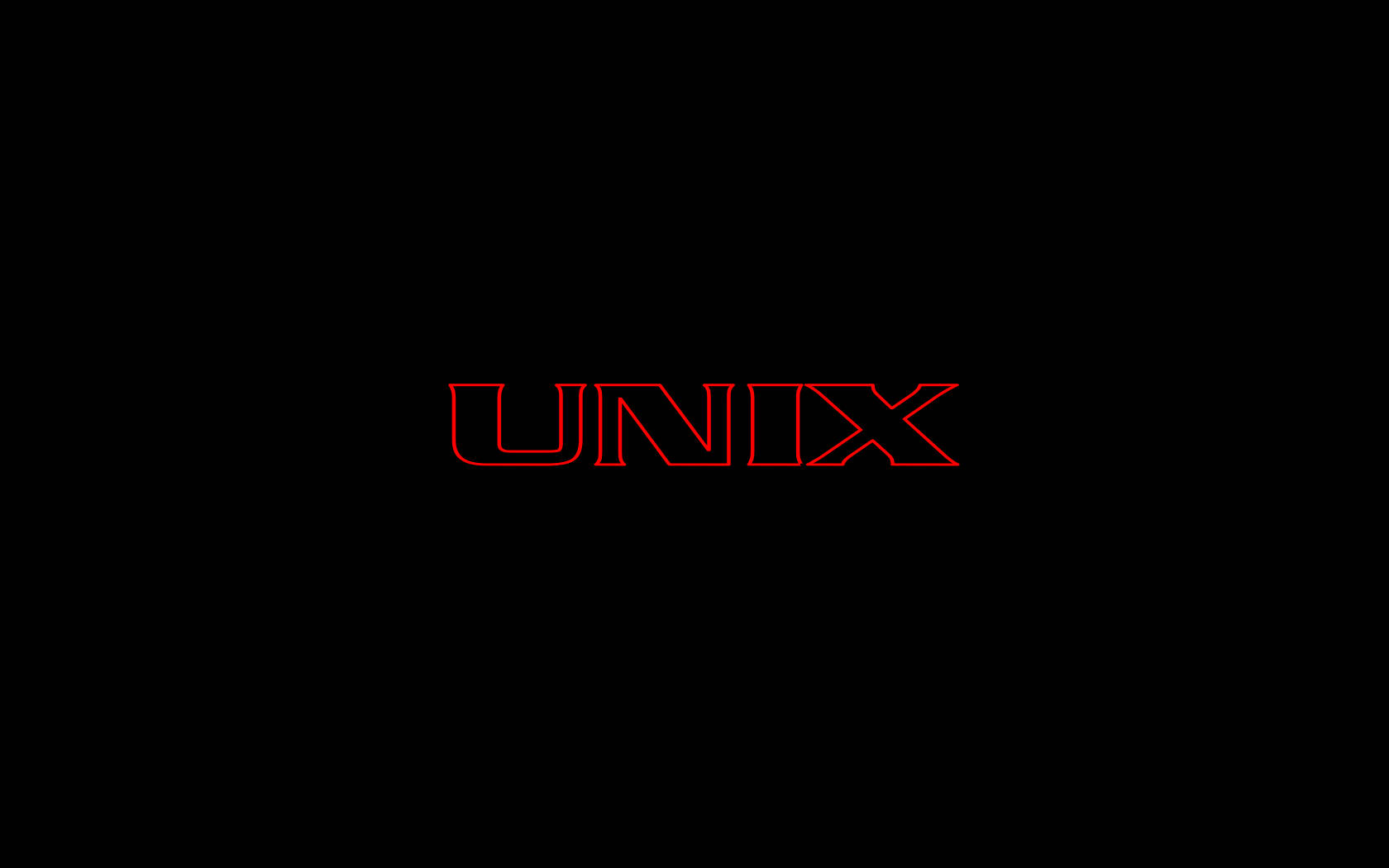 Software 桌布 壁紙 — 粗體紅色外框的UNIX文字，居中顯示在純黑色背景上，對比度高。