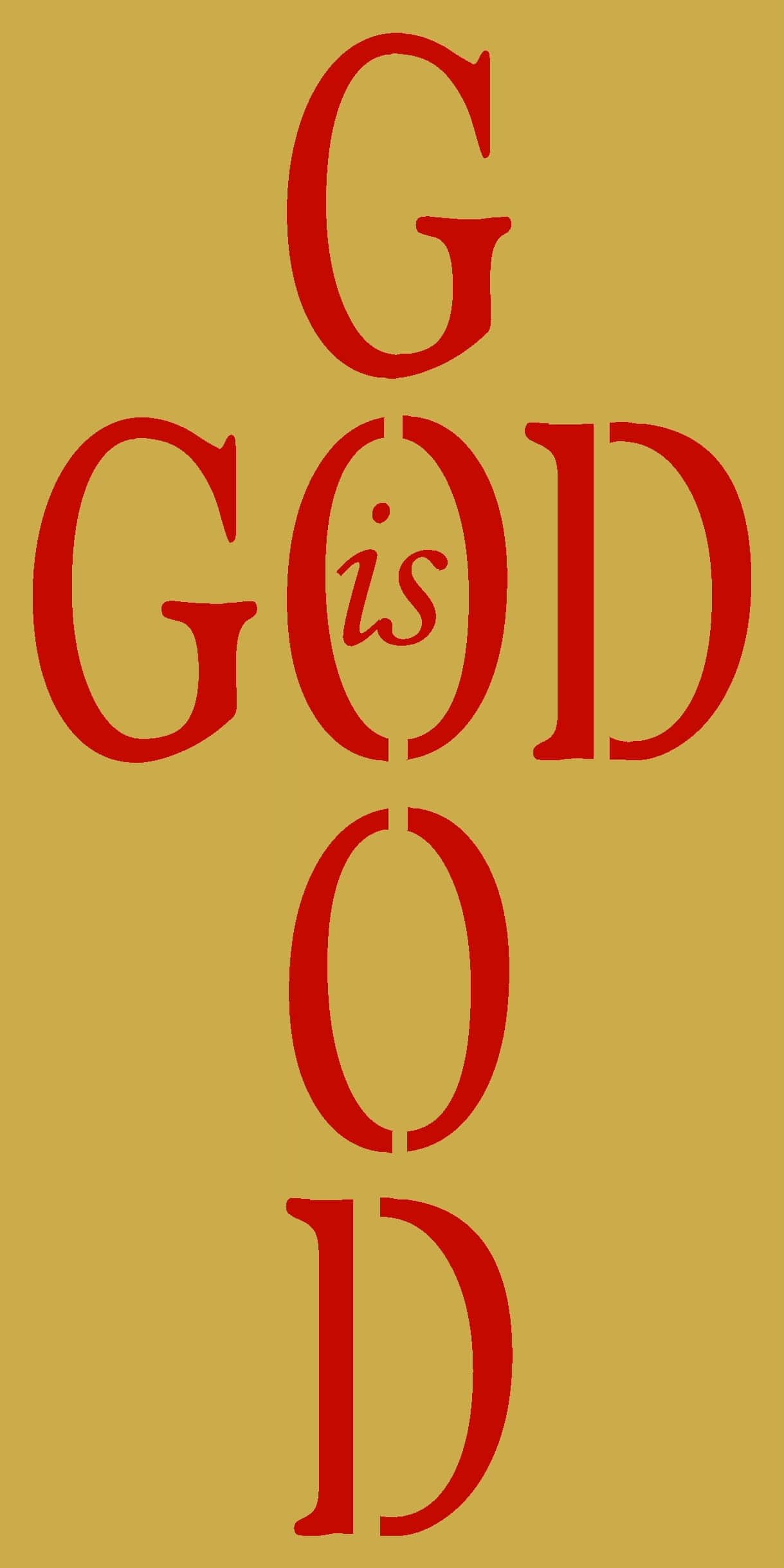 Religious Art 桌布 壁紙 — 粗體紅色字母在純芥末黃色背景上以風格化的十字形狀拼出「GOD is GOOD」。