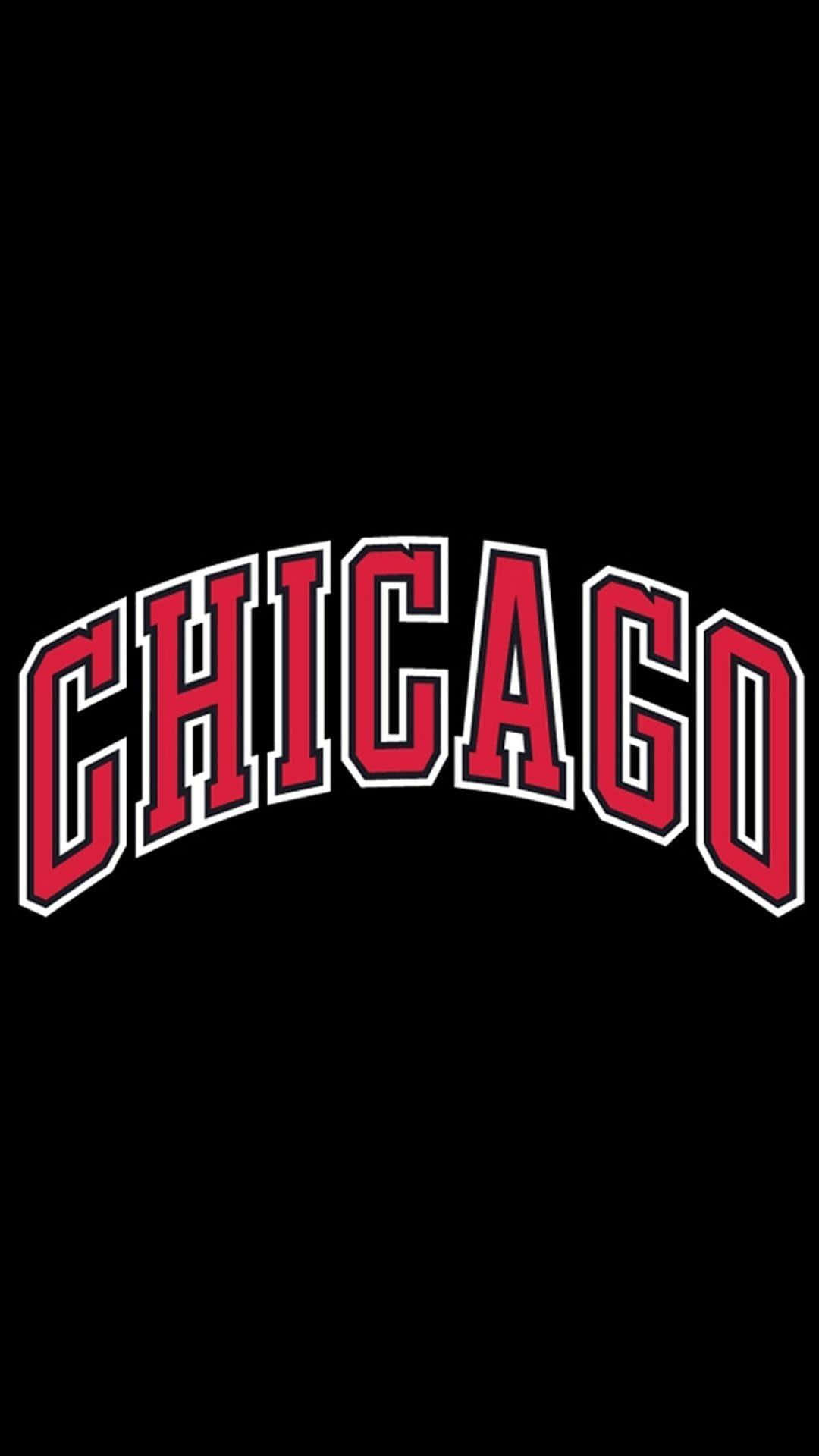 桌布 壁紙 — 粗體紅色拱形 'CHICAGO' 文字，帶白色輪廓，居中於純黑色背景上。