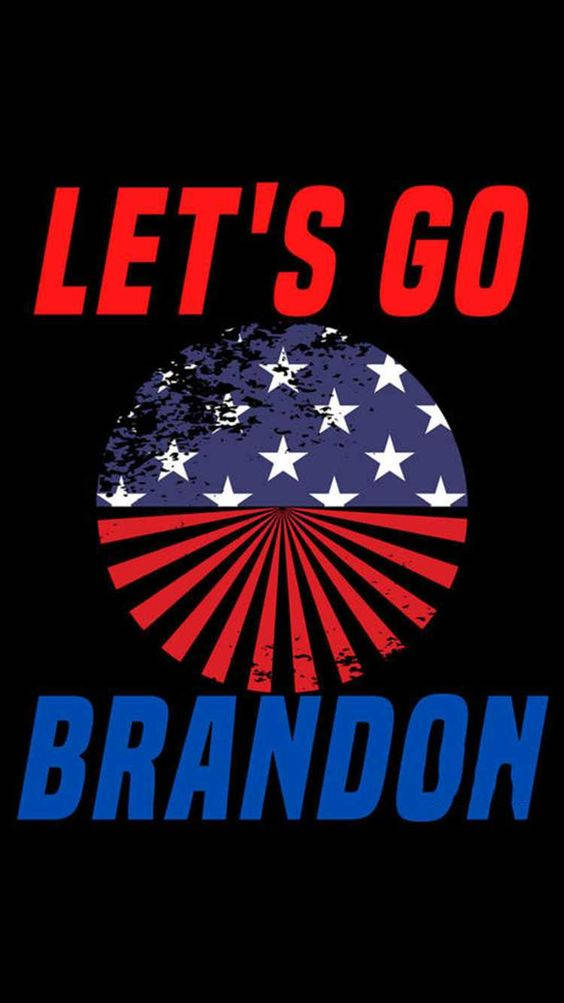 Let’s Go Brandon 桌布 壁紙 — 粗體紅色文字 LET'S GO 框住一個破舊的美國國旗圓圈，上方是藍色 BRANDON 文字，背景為黑色。