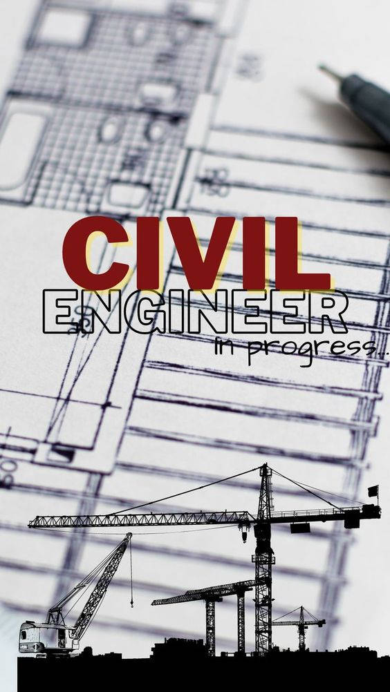 Architecture 桌布 壁紙 — 粗體紅色文字在帶有起重機剪影的藍圖上宣佈土木工程師進行中。