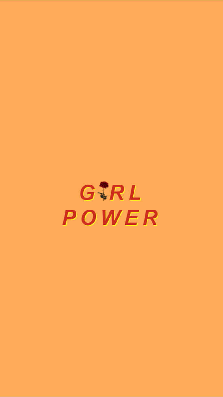 橘色美學 桌布 壁紙 — 粗體紅色文字顯示 girl power，居中在純暖橙色背景上，girl 中的字母 o 被一朵小玫瑰取代。