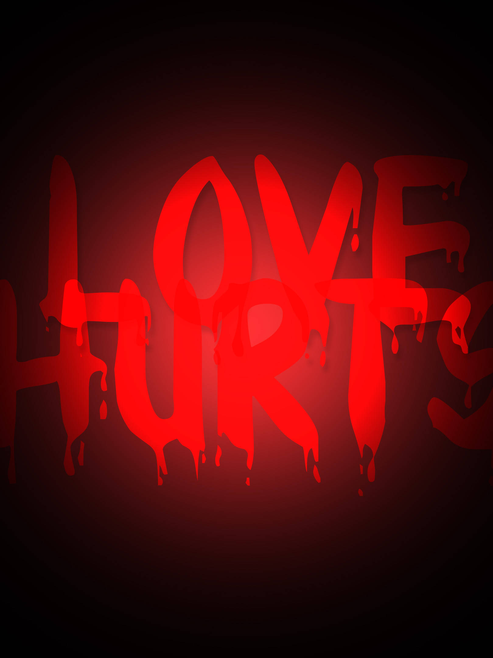 愛心 桌布 壁紙 — 粗體紅色滴落文字在深色漸變背景上顯示「LOVE HURTS」。