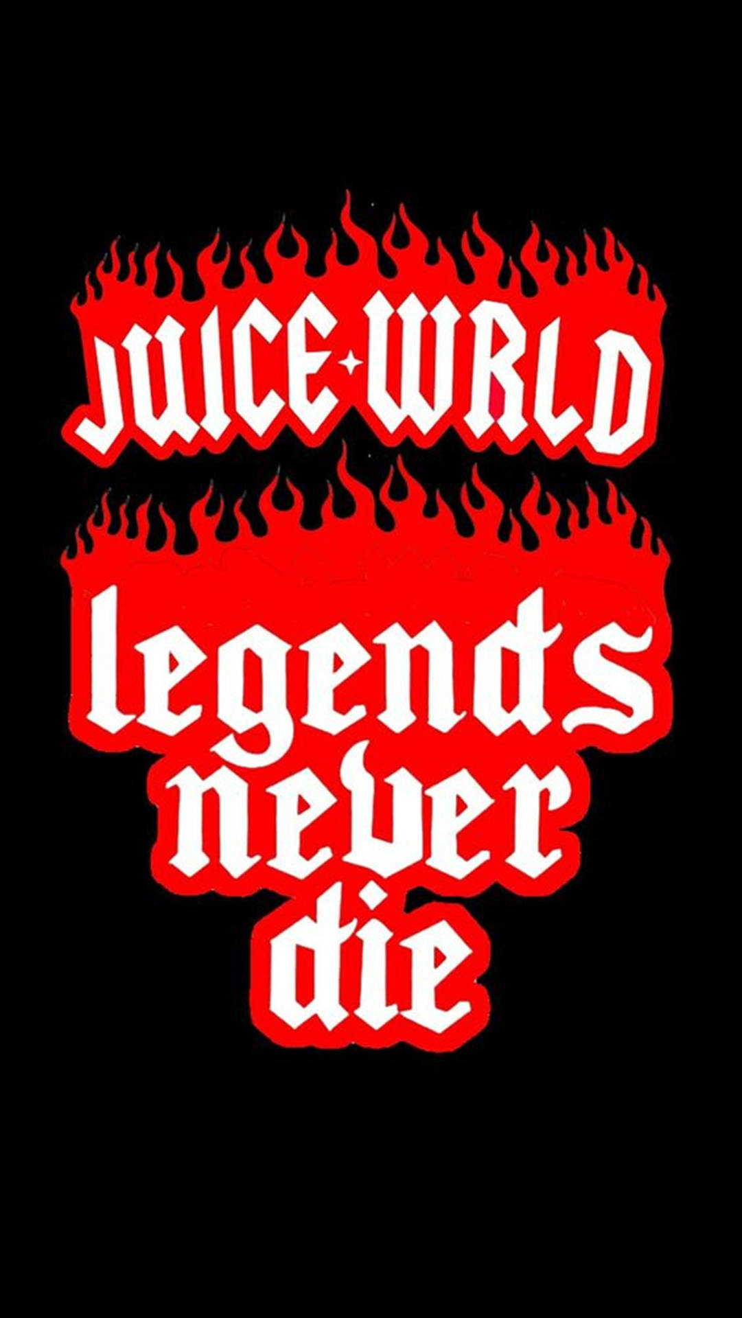 黑色背景上帶有Juice WRLD和legends never die的紅色火焰文字 — Juice Wrld 壁紙
