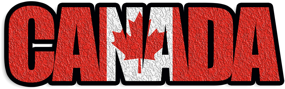 Canadian 桌布 壁紙 — 粗體紅色紋理字母拼出CANADA，中間有楓葉旗設計，背景為黑色。