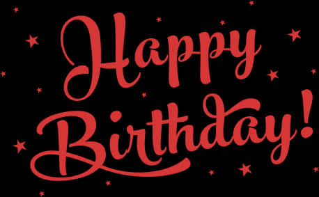 Happy Birthday Text 桌布 壁紙 — 粗體紅色草書Happy Birthday文字在點綴著小星星的黑色背景上閃閃發光。