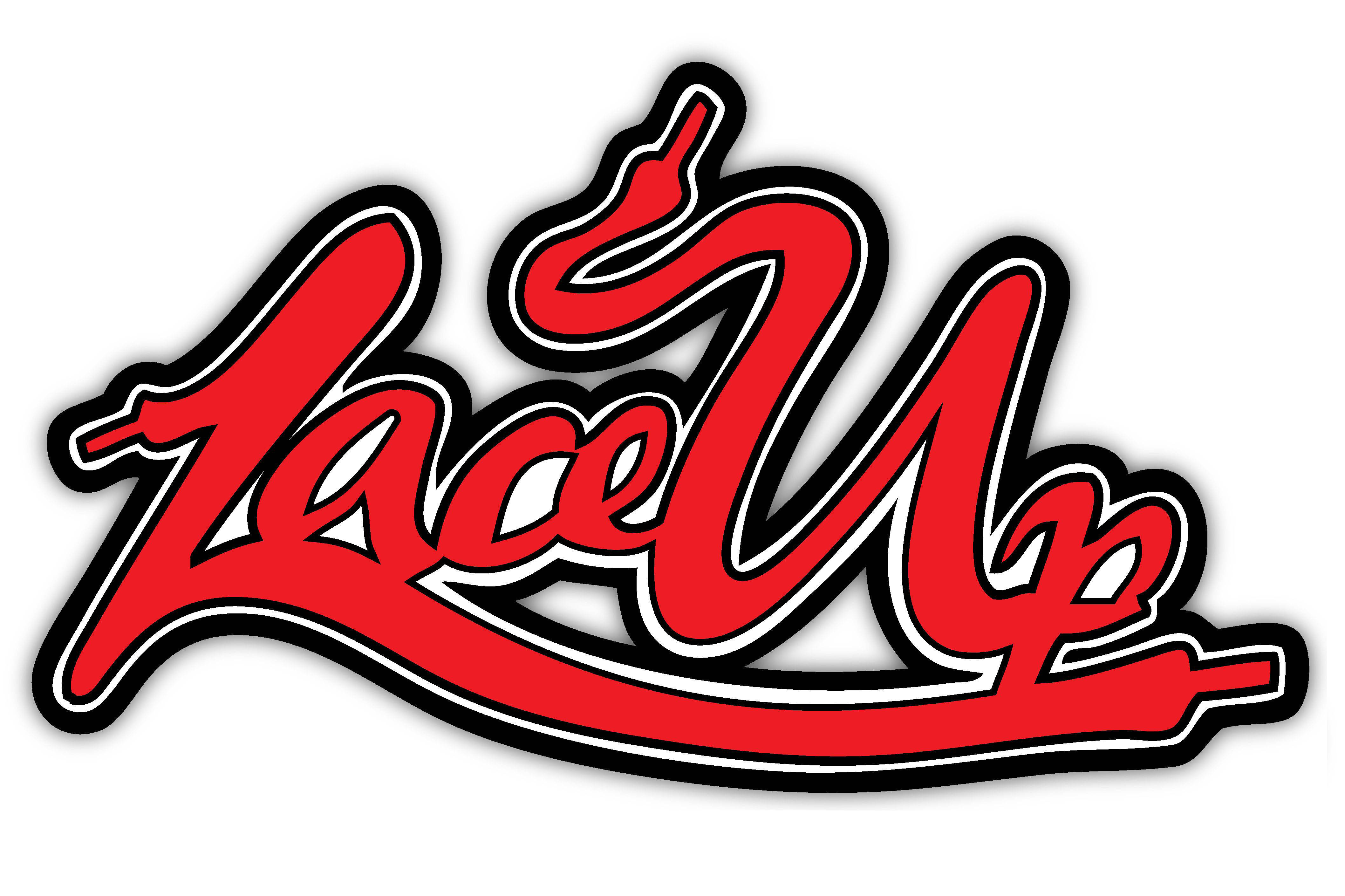 Lace 桌布 壁紙 — 粗體紅色風格文字 'Lace Up'，帶有黑色和白色輪廓，形狀像鞋帶。