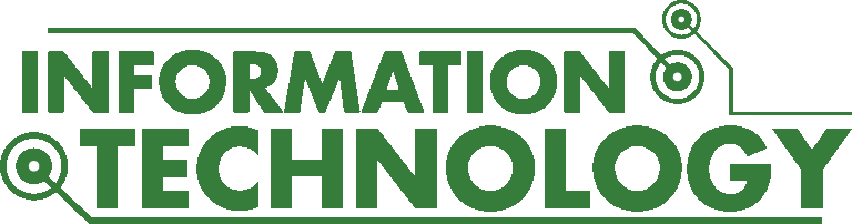 科技動圖 桌布 壁紙 — 粗體綠色「INFORMATION TECHNOLOGY」文字，設計成帶有發光節點和線路的電路板。