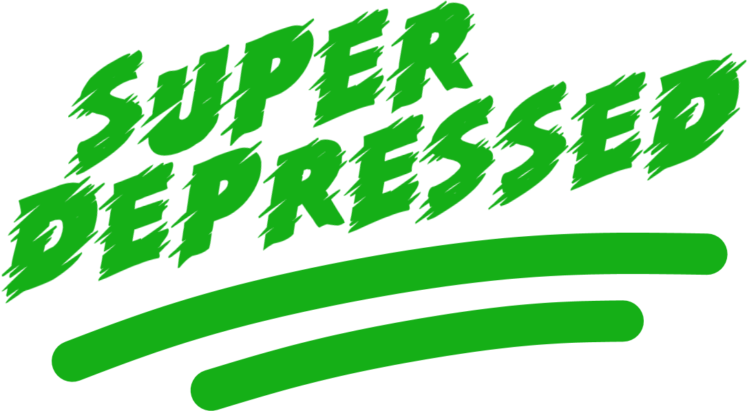 Discord 桌布 壁紙 — 粗體綠色文字在 stark 黑色背景上顯示 super depressed，下方有兩條水平綠色條。