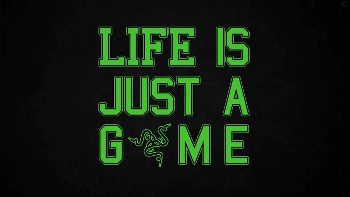 黑色背景上帶有 Razer 標誌的綠色遊戲標語「Life is just a game」。 — 4K 壁紙