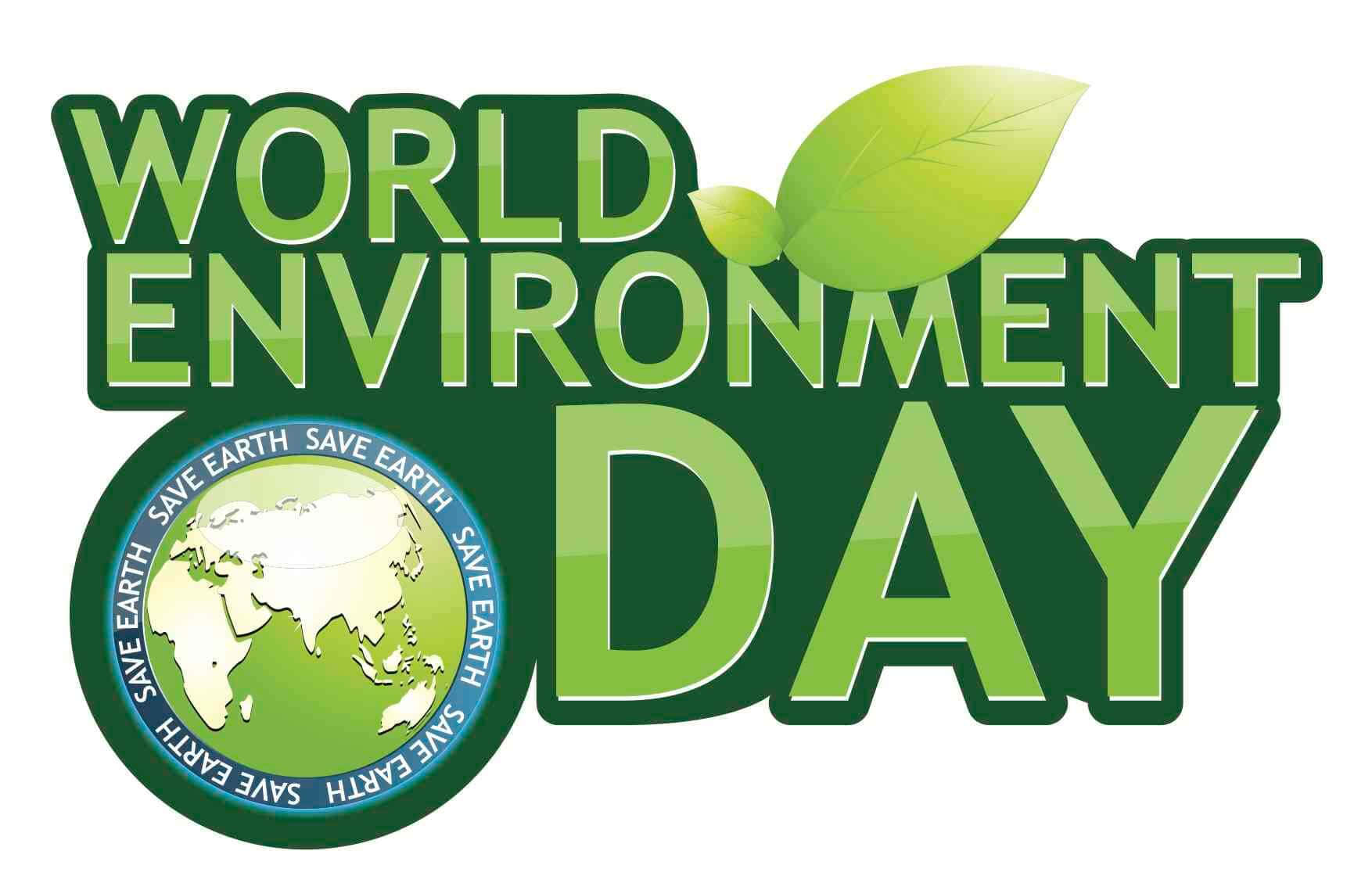 自然 桌布 壁紙 — 粗體綠色文字顯示「World Environment Day」，上方有一片葉子，地球圖示周圍環繞著「Save Earth」。