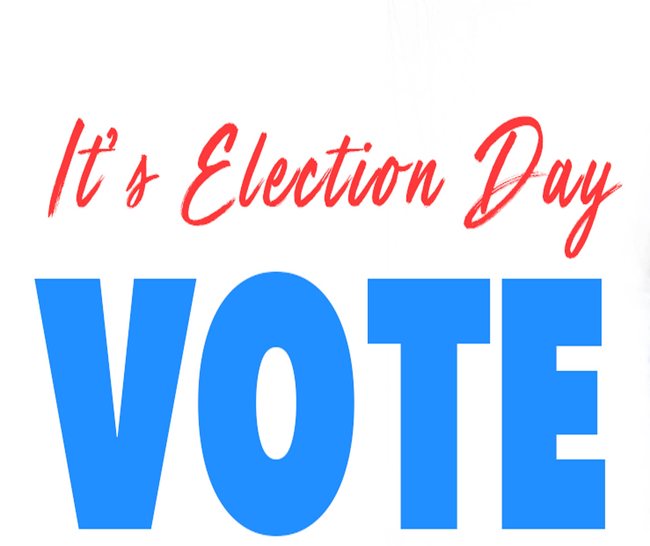 Election 桌布 壁紙 — 粗體藍色VOTE文字，上方紅色草書It's Election Day，純白背景。