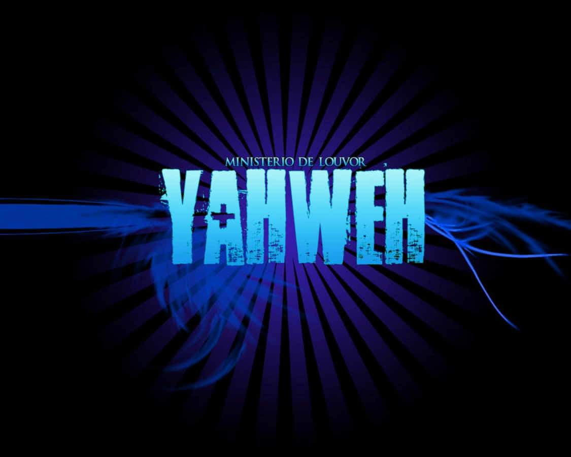 Yahweh 桌布 壁紙 — 粗體藍色文字 'YAHWEH' 與上方 'MINISTERIO DE LOUVOR' 從深色背景中散發光芒，伴隨動態藍色條紋。