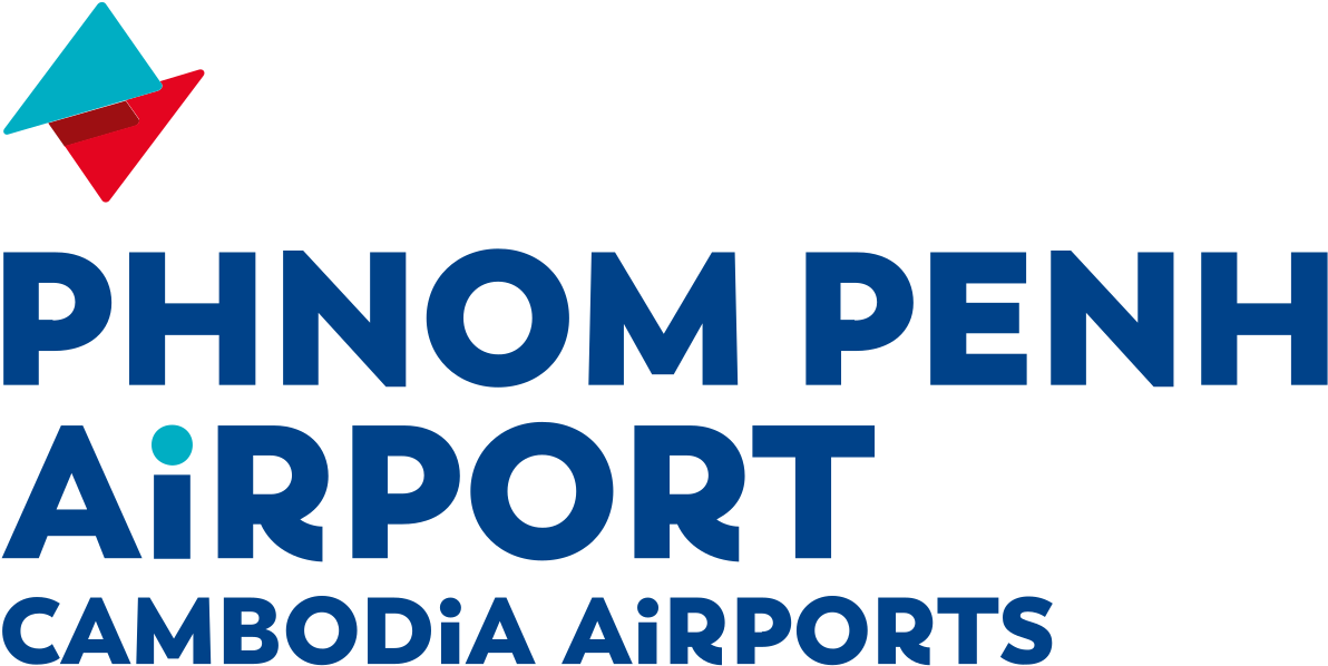 Airport 桌布 壁紙 — 粗體藍色文字在黑色背景上顯示「金邊機場柬埔寨機場」，並帶有紅色和藍綠色三角形標誌。