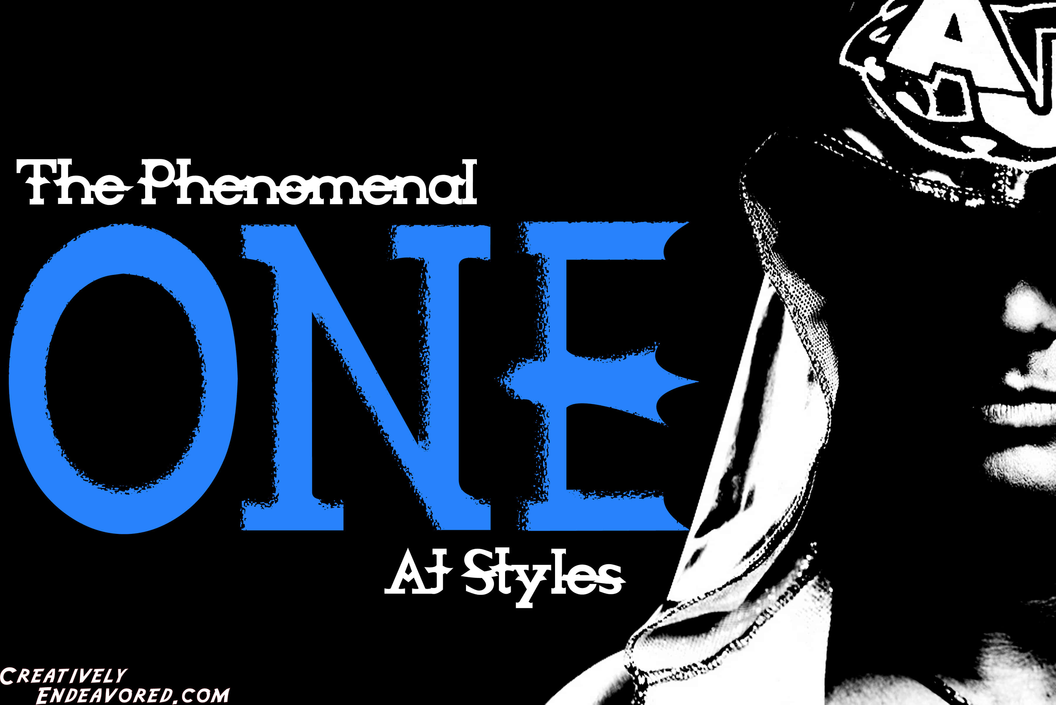 黑白 桌布 壁紙 — 粗體藍色文字宣示「The Phenomenal ONE」，旁邊是一個戴著帽子的風格化黑白肖像。