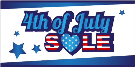 4th Of July 桌布 壁紙 — 粗體藍色文字寫著「4th of July SALE」，心形美國國旗被星星包圍，背景為白色。