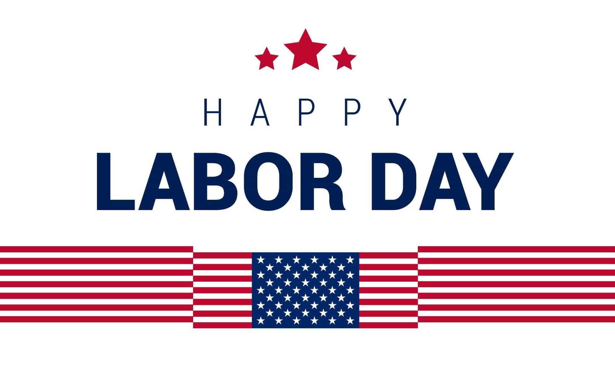 勞動節 桌布 壁紙 — 粗體藍色文字寫著「HAPPY LABOR DAY」，上方有紅白條紋橫幅，中央有美國國旗。