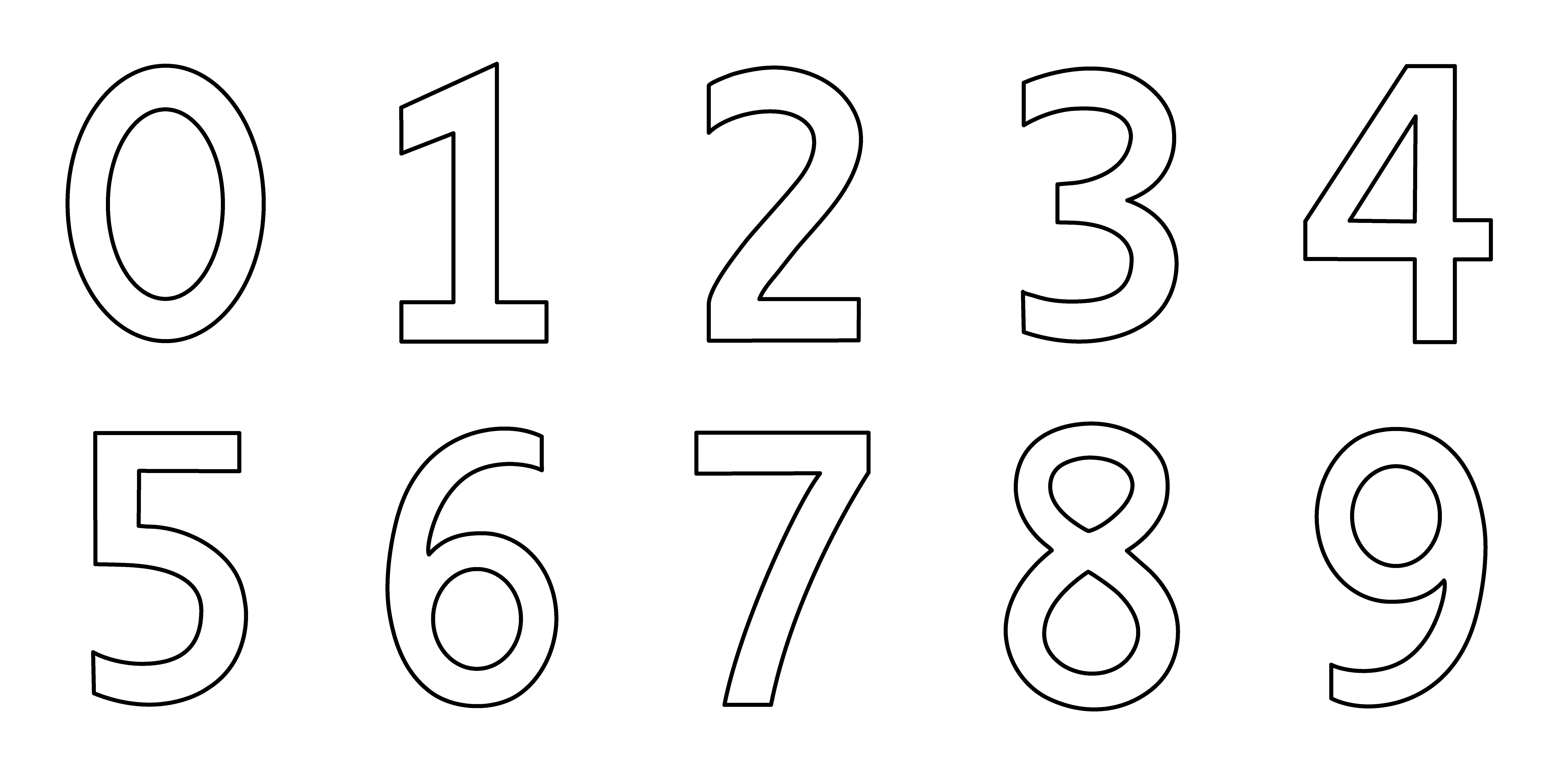 Black And White Number 桌布 壁紙 — 粗體輪廓數字零到九，在純白背景上排列成兩行。