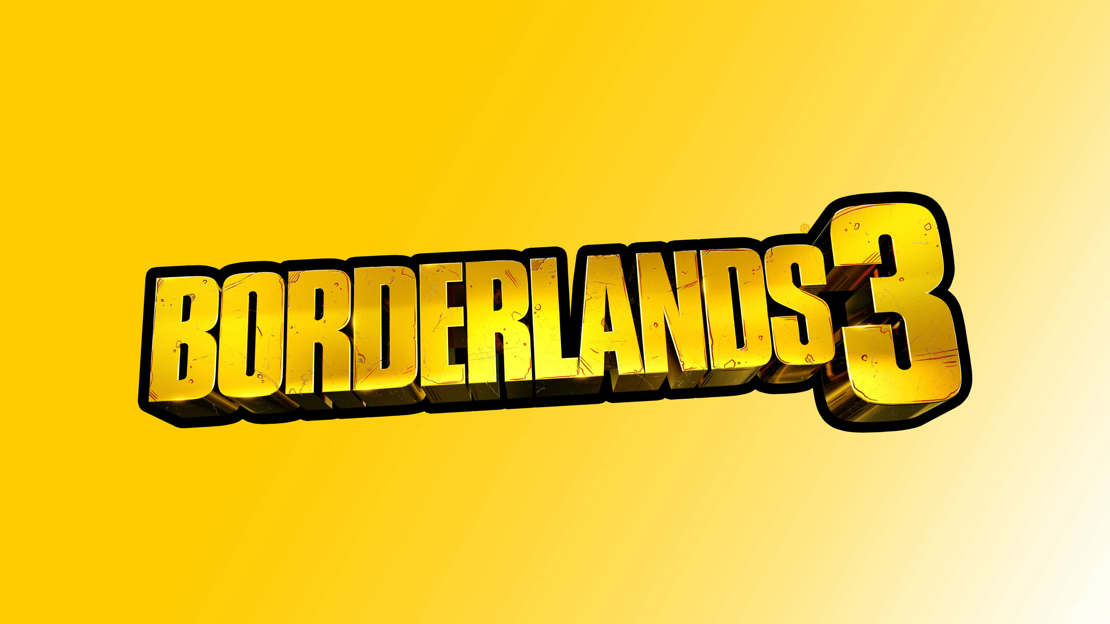 4K Borderlands 3 桌布 壁紙 — 粗體金色3D文字寫著Borderlands 3，在鮮豔的黃色漸層背景上脫穎而出。