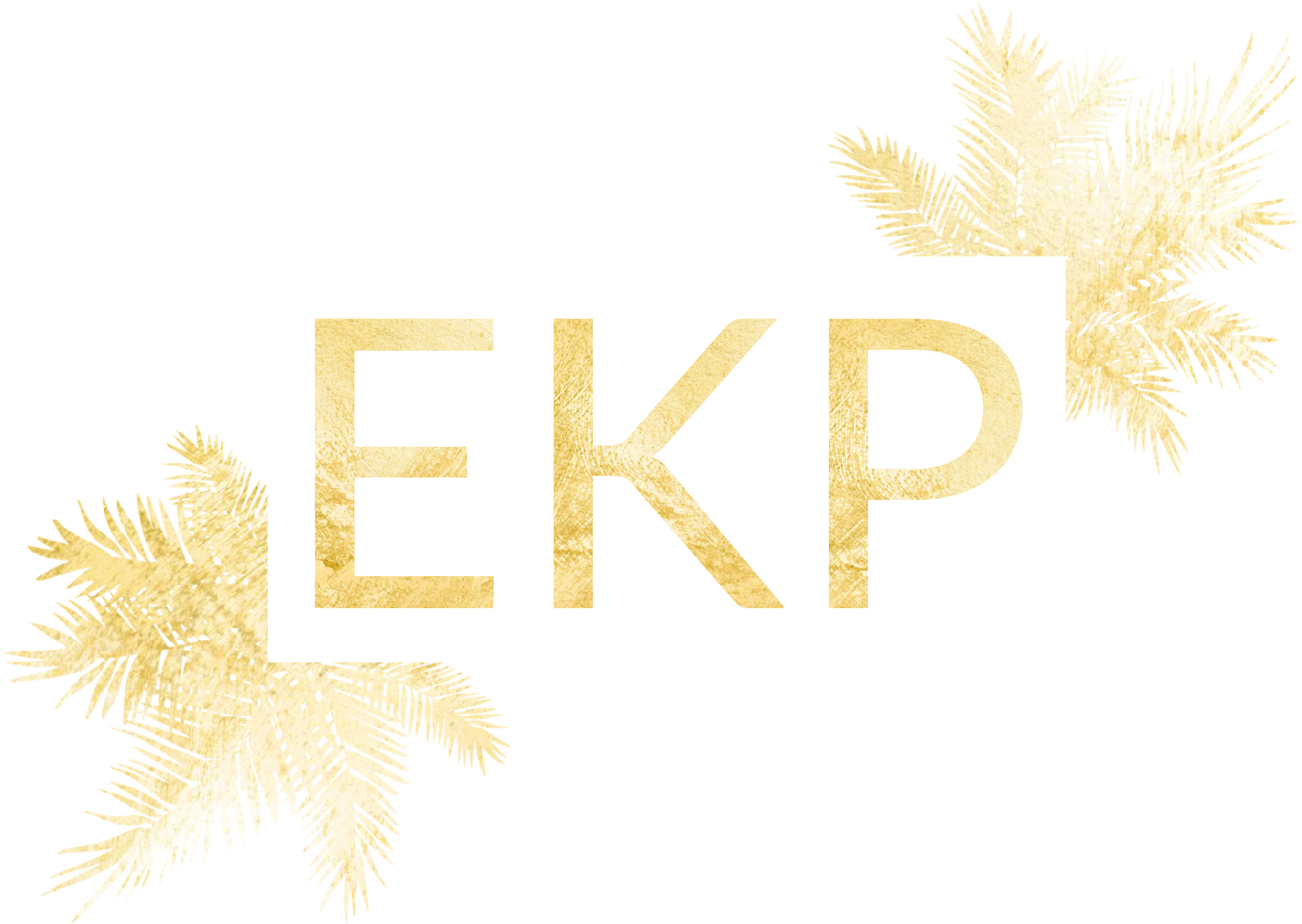 傑森·沃爾希斯 桌布 壁紙 — 粗體金色字母EKP，以華麗的金色棕櫚葉框住，襯托在純黑背景上。