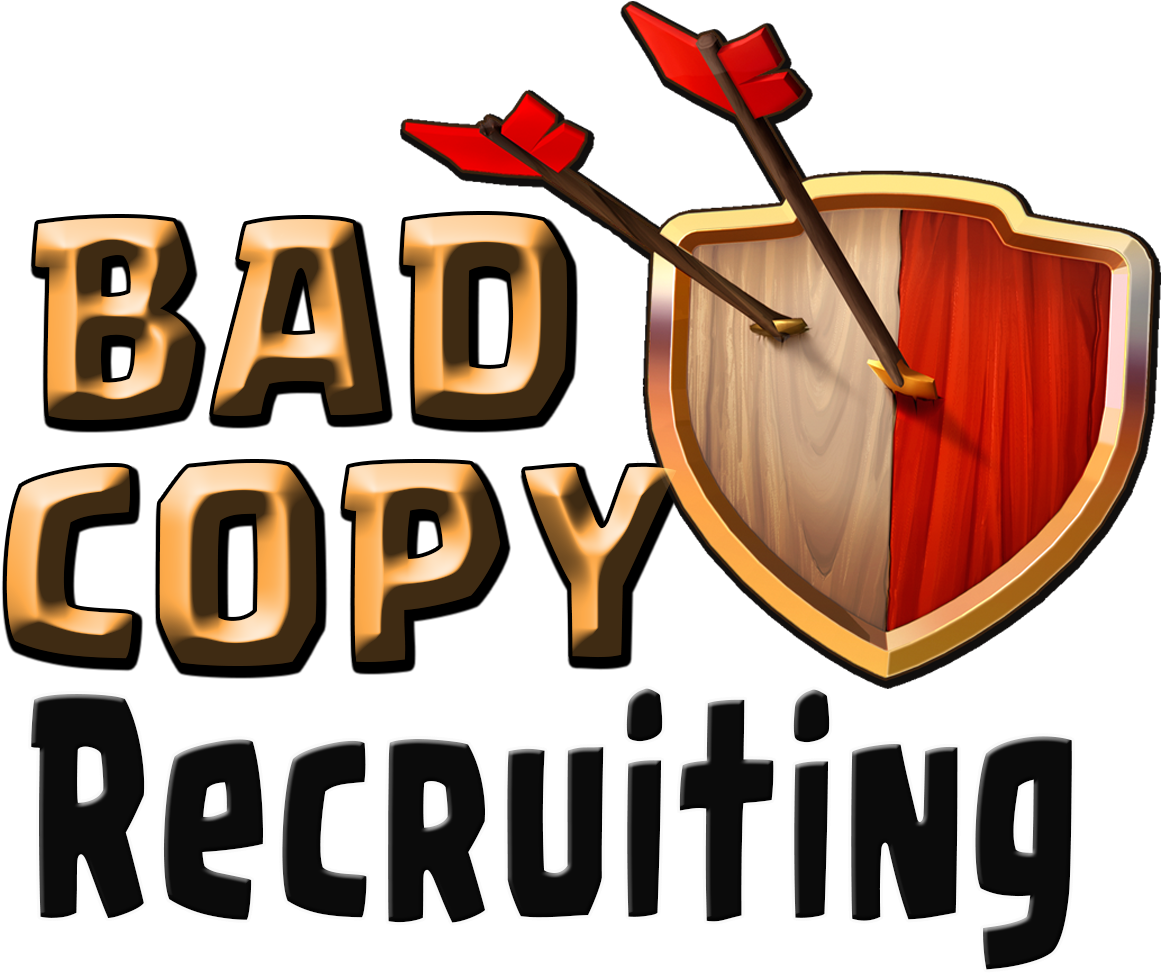 手機 桌布 壁紙 — 粗體金色文字顯示 bad copy recruiting，旁邊有一個被兩支紅色箭矢刺穿的盾牌。