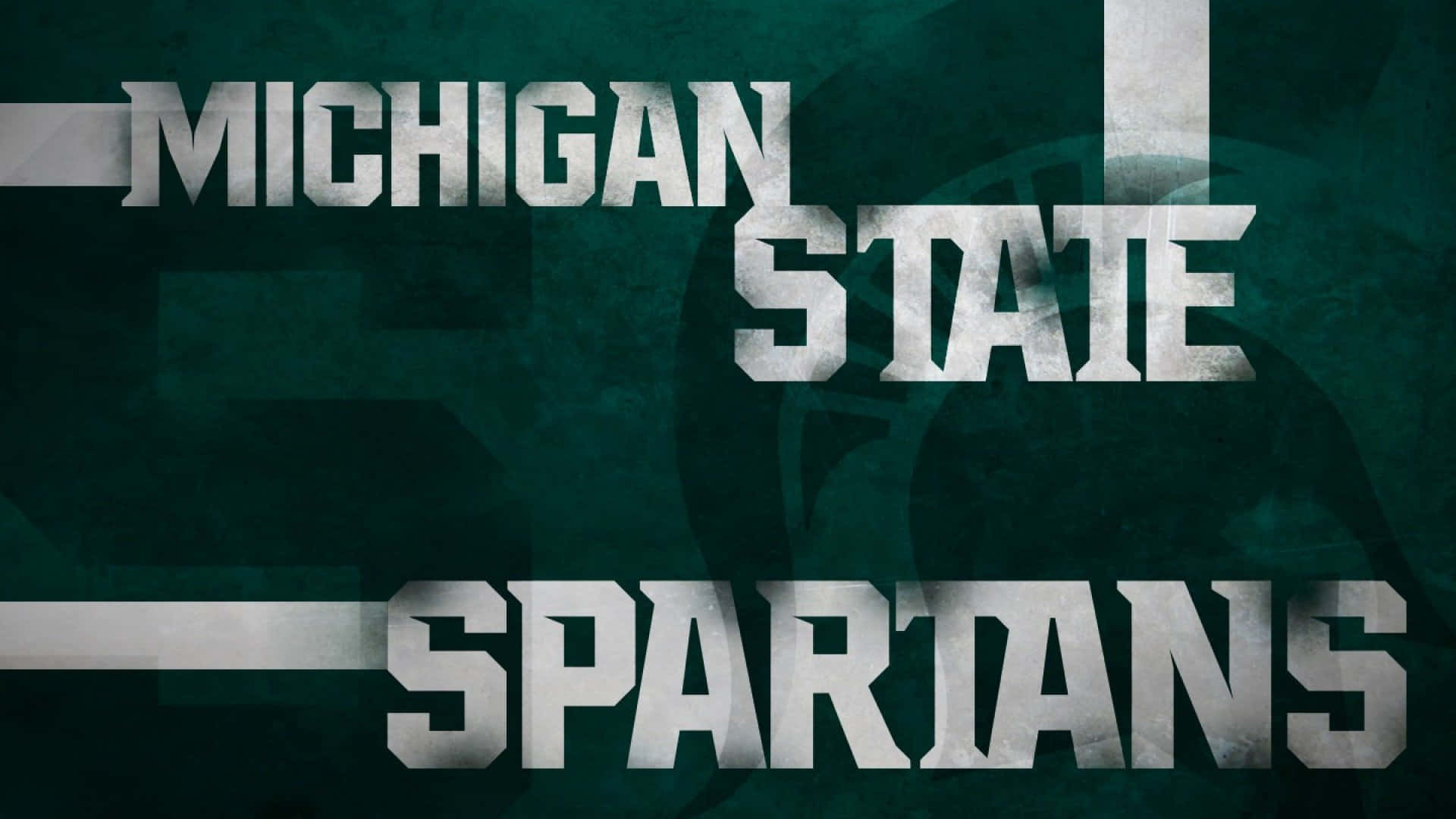 運動 桌布 壁紙 — 粗體銀色文字寫著「Michigan State Spartans」，背景是帶有紋理的深綠色，並有微妙的斯巴達頭盔剪影。
