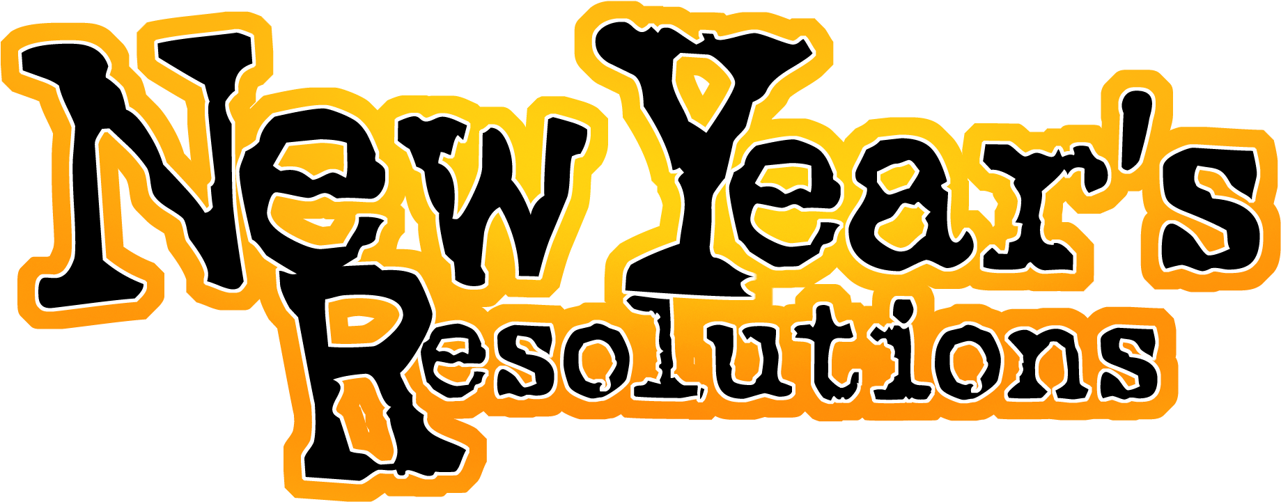 新年 桌布 壁紙 — 粗體風格文字，黑色背景上帶有橙色光芒的黑色「New Year's Resolutions」字樣。