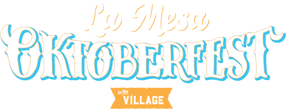 慕尼黑啤酒節 桌布 壁紙 — 粗體風格文字顯示 La Mesa Oktoberfest 1973 in the Village 2019，以藍色、白色和金色字體印在黑色背景上。
