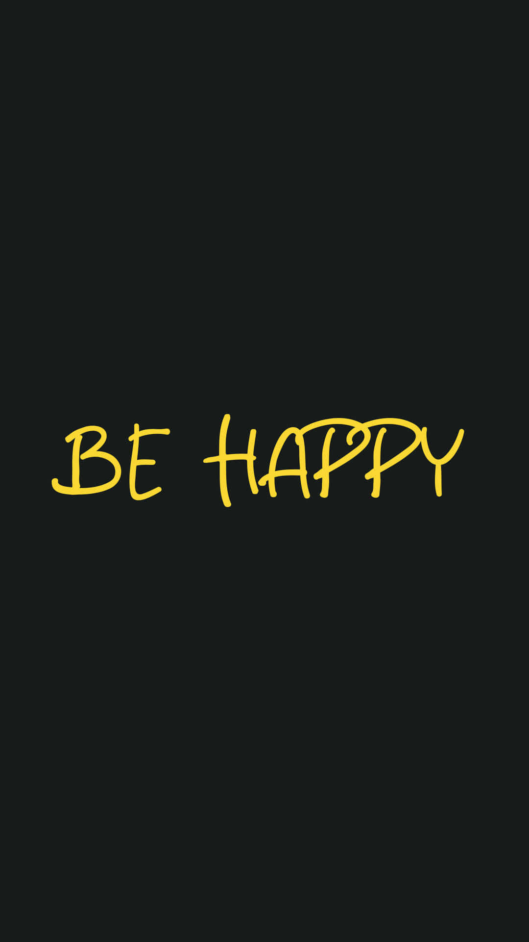 快樂 桌布 壁紙 — 粗體黃色手寫文字「BE HAPPY」居中顯示在純黑色背景上。